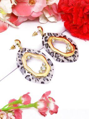 Leopard Print Earrings for Girls Gold Plated Dangle Earrings with Crystal Stones